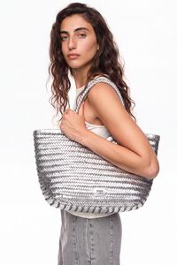 Large silver plaited leather shopper bag