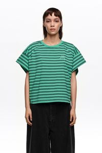 Camiseta corta logo bordado rayas verdes
