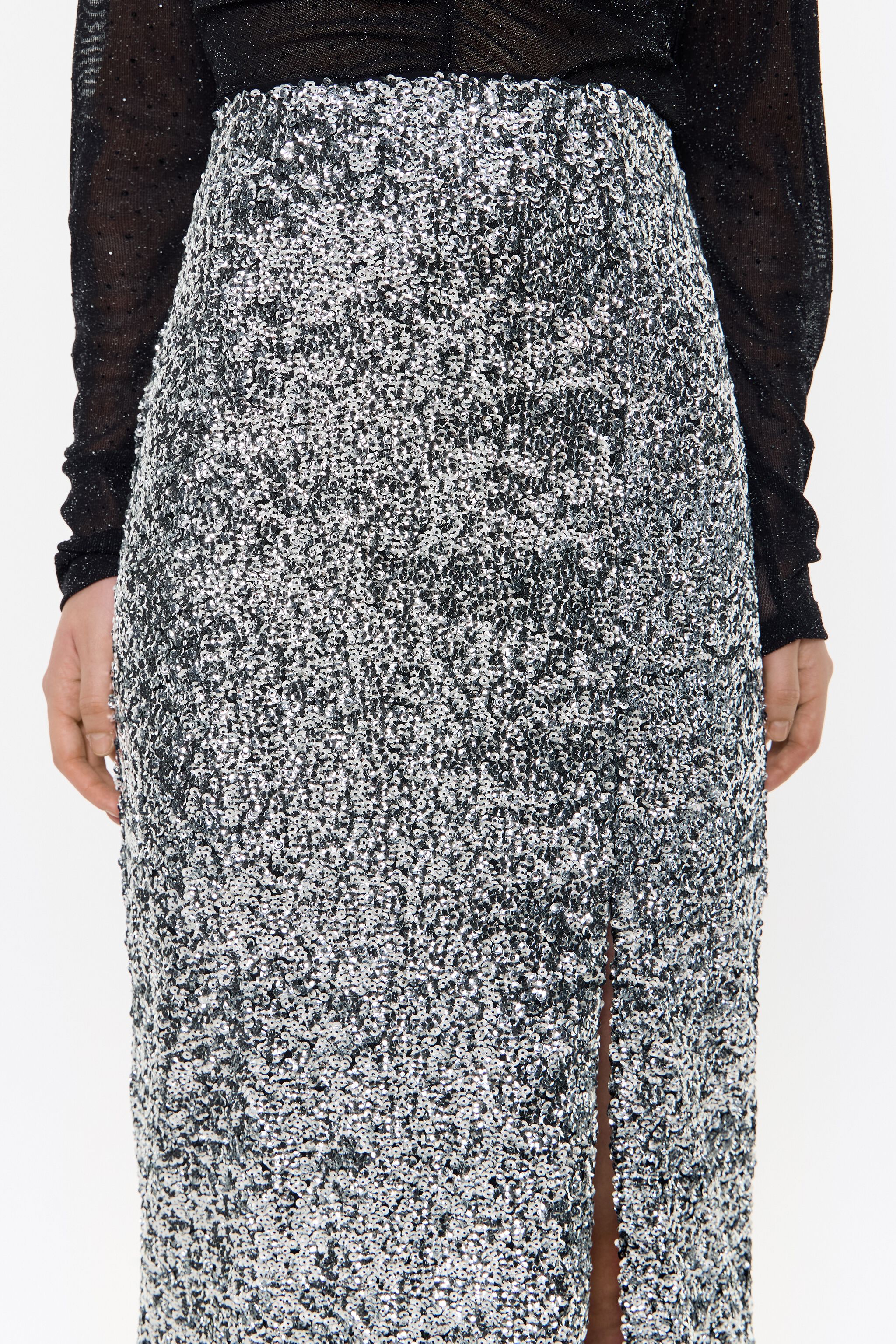 Silver sequin midi skirt