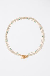 Gold-tone chain and pearl heart logo double-layer necklace