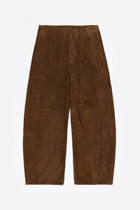 Dark olive suede barrel trousers