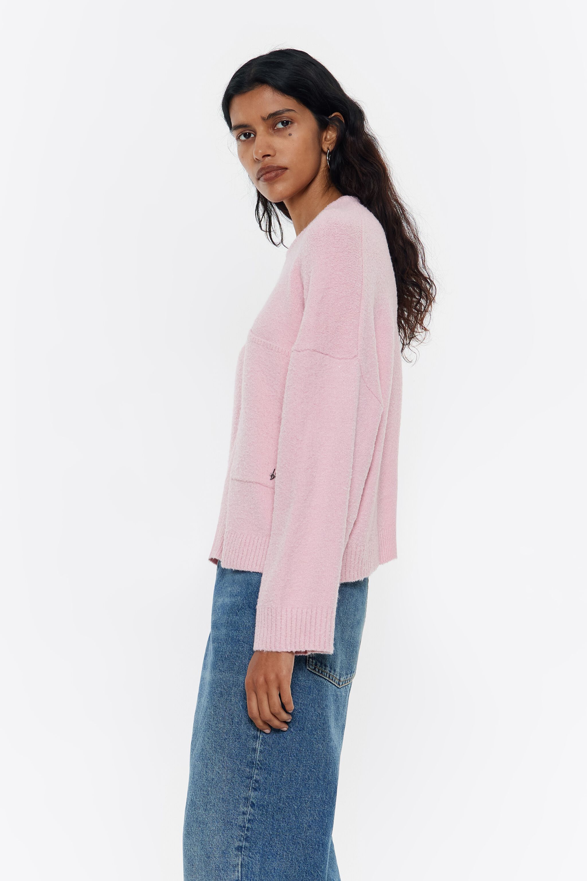 Sueter boxy bolsillos rosa claro