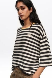 Black striped cotton boxy T-shirt