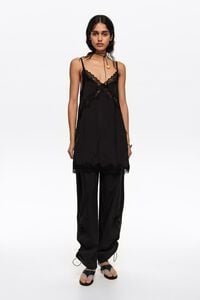 Black gathered jogger trousers