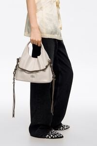 Bolsa Paper peque&ntilde;a piel asa trenzada marfil