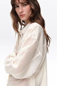 Ivory striped band-collar shirt