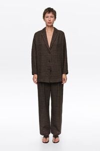 Brown checked darted straight-leg trousers