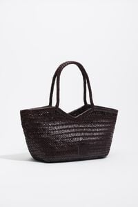 Large braided eggplant leather shopper bag