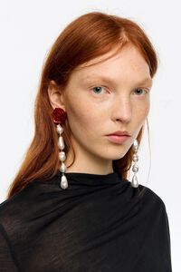 Red pearl and rose earrings