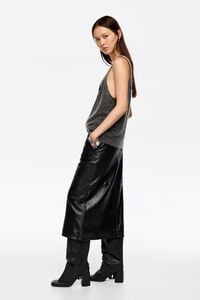 Falda midi piel línea A negro