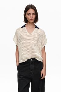 Su&eacute;ter polo algod&oacute;n calado marfil