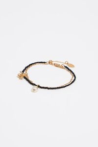 Pulsera doble cadena cristales negros abeja
