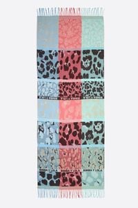 Coral patchwork animal print acrylic jacquard shawl