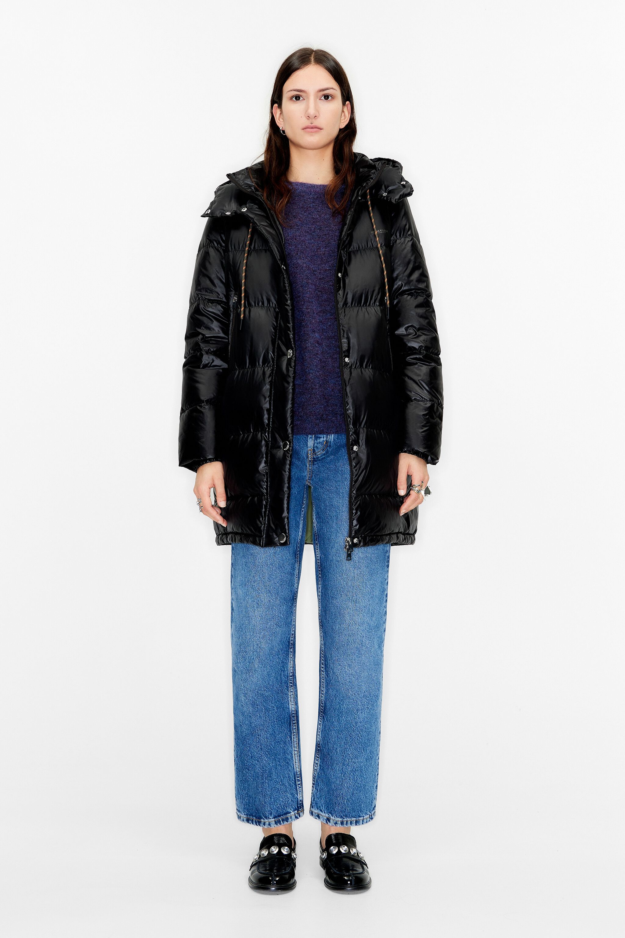 Midi black puffer jacket sales