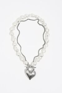 Collar perlas corazón candado plateado Collar perlas corazón candado plateado