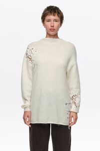 Jersey alpaca encajes cuello subido marfil