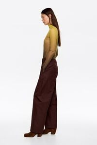 Dark brown technical cotton barrel leg trousers
