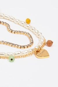 Triple crystals, pearls and heart logo necklace