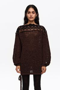 Dark brown lace boat neckline sweater