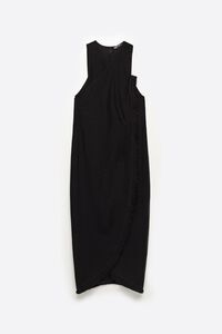 Vestido midi cruzado flecos negro