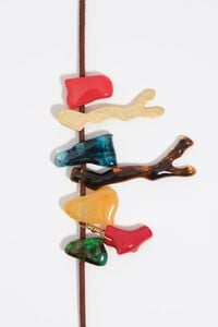 Coral and amber resin stone necklace