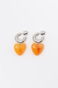 Aretes aro plateado con coraz&oacute;n resina amarillo