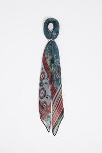 Aquamarine patchwork paisley and flowers silk scarf charm