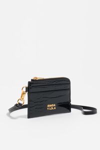 Tarjetero-monedero piel grabado cocodrilo negro