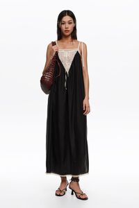 Vestido tirantes encajes seda negro