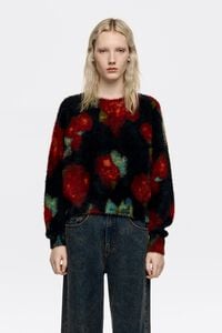 Black Ribbon Roses fur balloon sweater