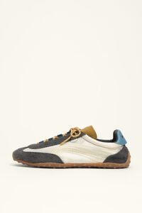 Tenis 13 22 piel tejido crema
