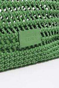 Large emerald plaited leather shopper bag
