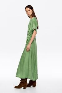 Green gathered short sleeve dress