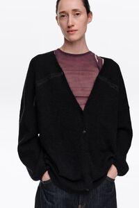 Black mohair wool and lace cardigan