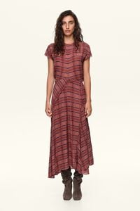 Vestido fluido con vuelo cuadros granate