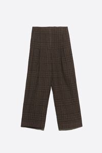 Pantal&oacute;n recto pinzas cuadros caf&eacute;s