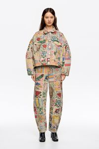Chamarra denim flowers patchwork