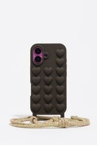 Dark brown silicone iPhone 16 case with rope