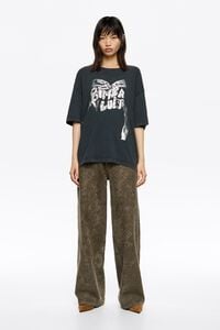 WIDE LEG - Pantalón denim Snake café