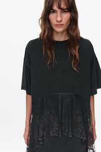 Faded black lace ruffle T-shirt
