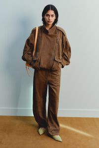 Dark olive suede double-breasted jacket