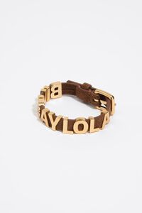 Pulsera logo dorado correa piel caf&eacute;