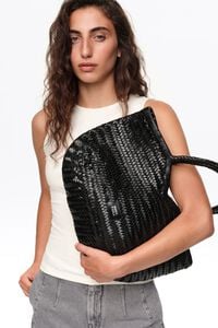 Bolsa shopper grande piel trenzada negra