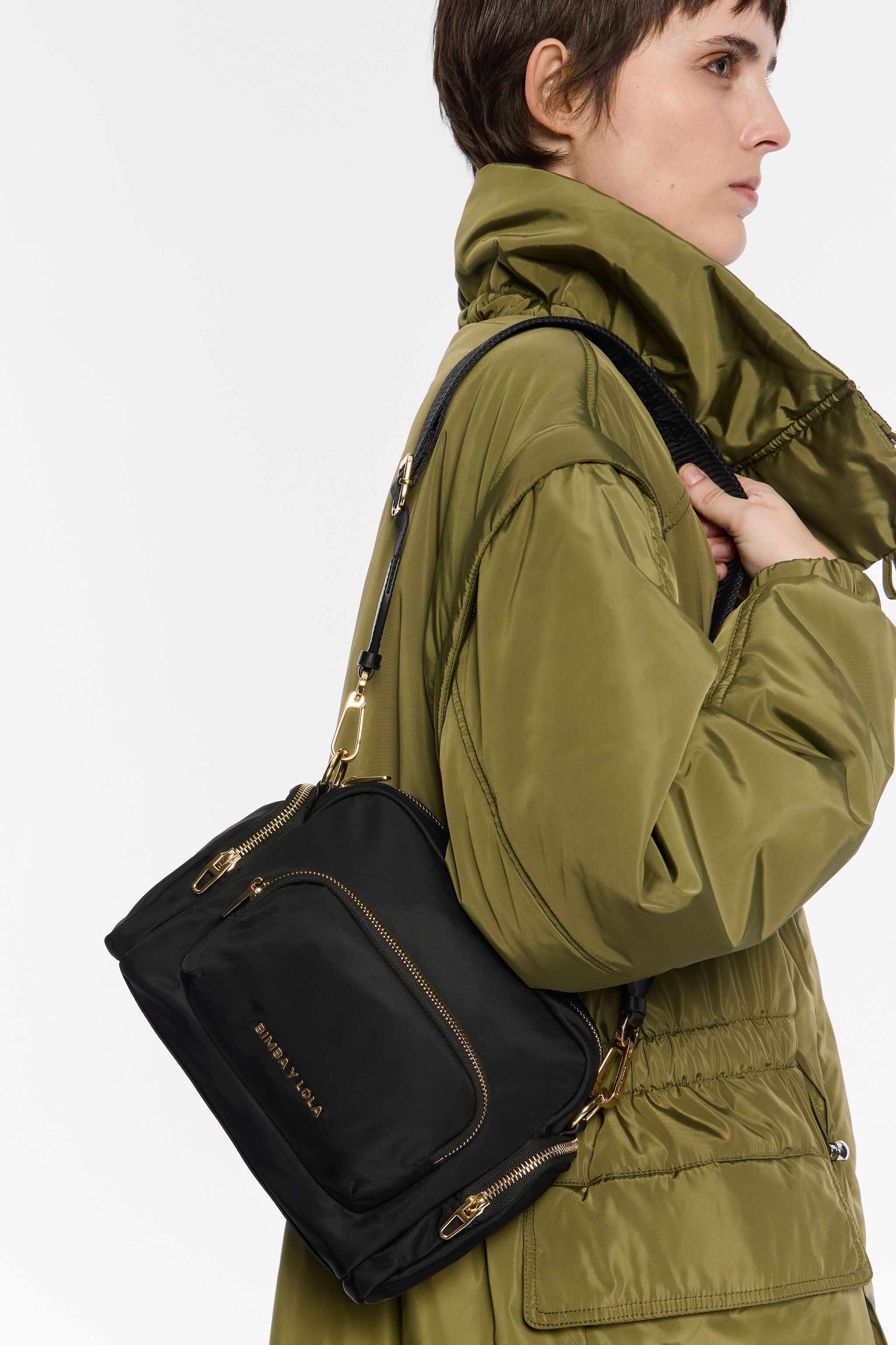 Medium black multi pocket crossbody bag