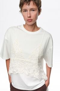 White T-shirt top with lace overlay