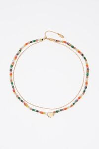 Gold heart and stones double necklace