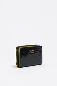 Cartera con solapa y grabado cocodrilo negro