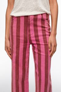 Low-rise 5-pocket pink-striped denim trousers