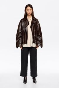 Pantalón recto algodón textura gris oscuro