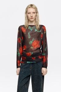 Camiseta tul fruncida Ribbon Roses negro